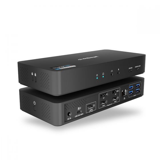 mbeat MB-DOCK-HDL18 USB-C Triple 4K Display DisplayLink Docking Station - front and rear port view showing HDMI Alt Mode, DisplayLink HDMI and DP outputs, USB-C 10Gbps and USB-A 5Gbps ports