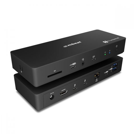 mbeat TB48 Thunderbolt 4 USB4 Docking Station MB-DOCK-TB48 — front and rear panel view showing SD card slot, USB-C, audio, host port, HDMI 2.1, 2.5GbE LAN and USB-A ports