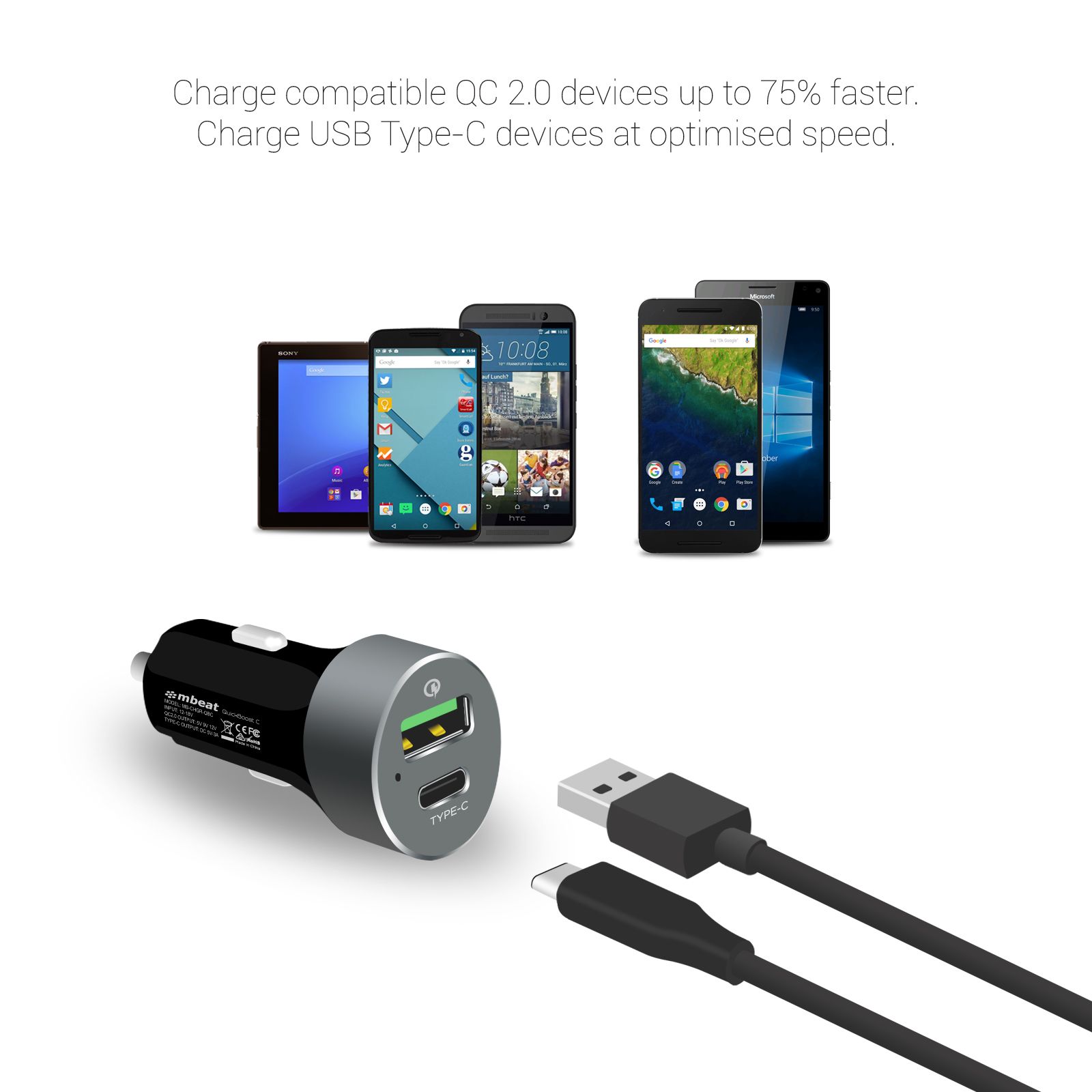 QuickBoost C Dual Port QC 2.0 & USBC Car Charger
