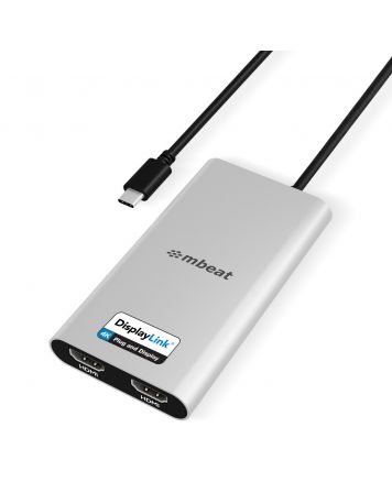 mbeat USB-C Dual 4K HDMI DisplayLink® Adapter with PD Pass-through