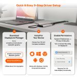 mbeat MB-DLA-CD2H DisplayLink Dual HDMI USB-C adapter setup guide – 3-step driver installation: download DisplayLink Manager from Synaptics, install on Windows, macOS, ChromeOS or Android, enable Screen Recording permissions for multi-display functionalit