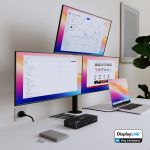 mbeat DisplayLink docking station powering triple 4K extended desktop on MacBook - ideal for coding, content creation and professional multitasking