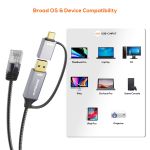 mbeat ToughLink 2m 2-in-1 USB-A & USB-C to RJ45 Gigabit Ethernet Cable 