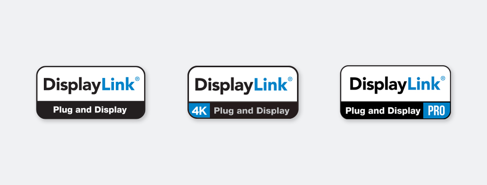 DisplayLink certification tiers diagram &mdash; Plug and Display vs 4K vs PRO comparison