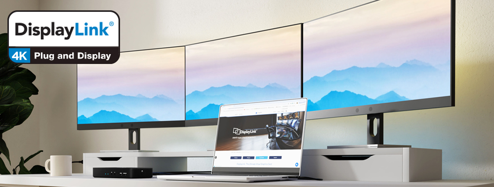 mbeat MB-DOCK-HDL18 powering triple 4K monitors from a MacBook